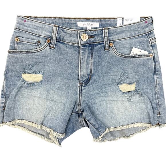 STS Blue Women’s Aubrey Mid Rise Denim Shorts Light Wash Distressed Size 26 NWT - Picture 1 of 9